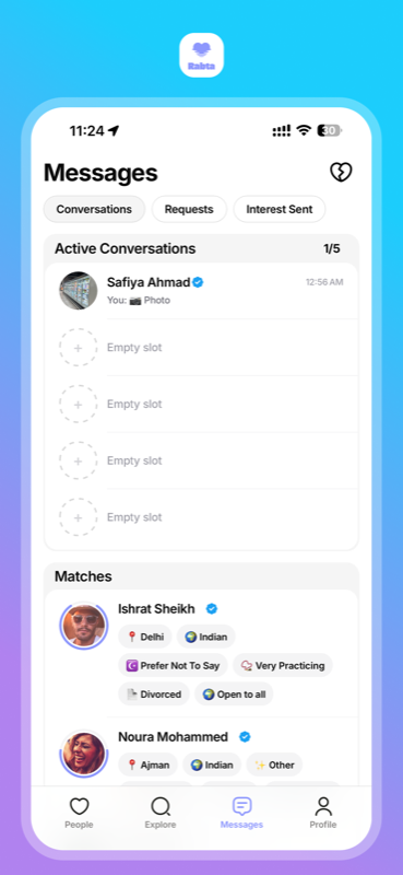 Rabta halal matchmaking app - messages, conversations and match requests