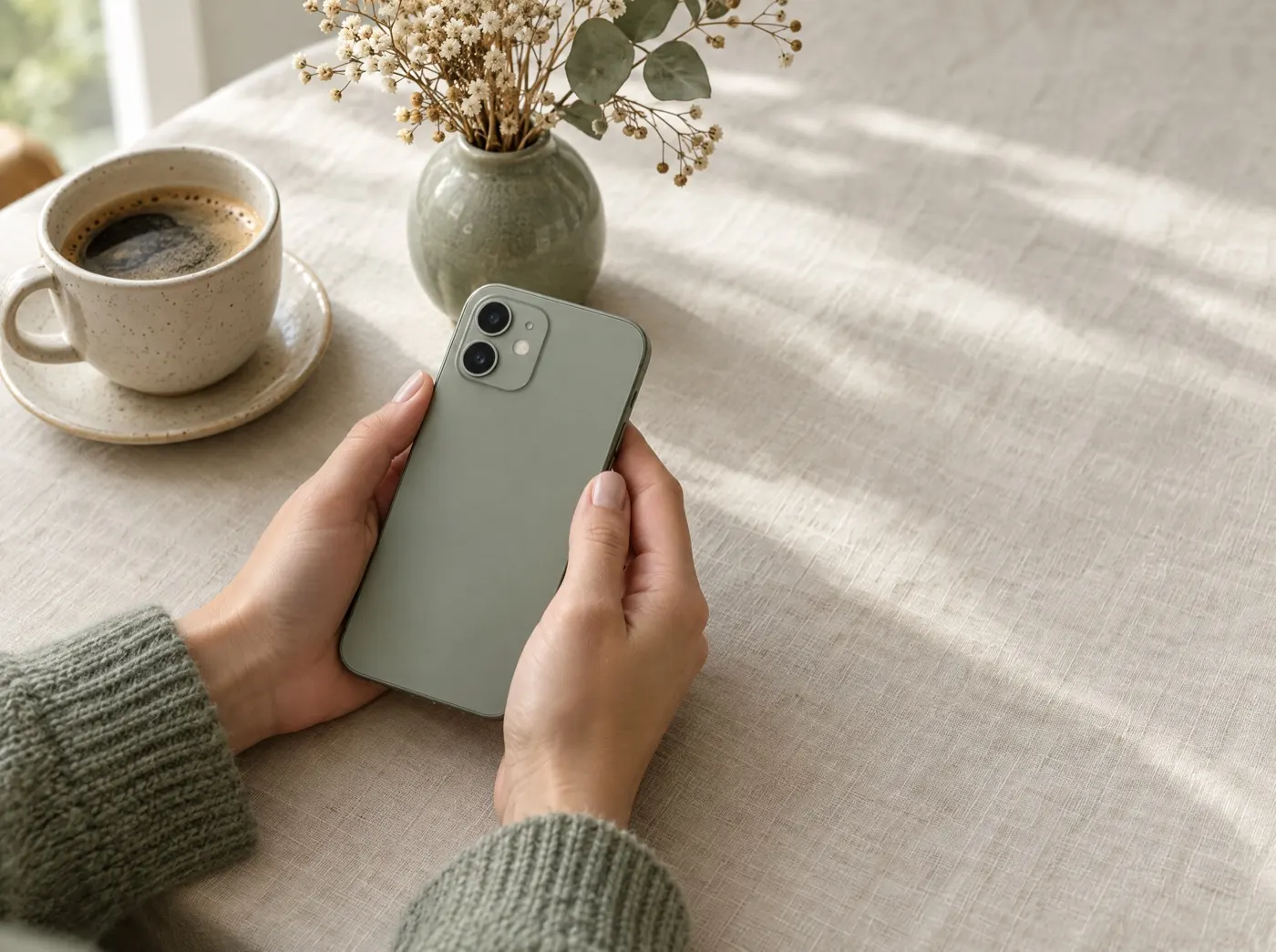 Hands holding a phone with the Rabta app