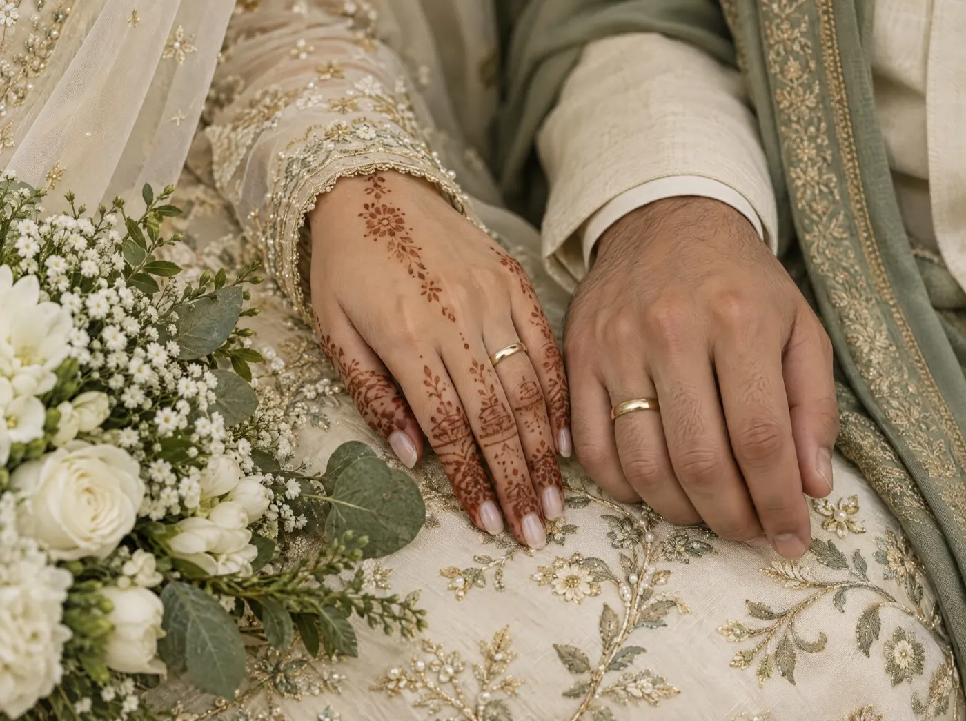 A bride and groom at their nikah